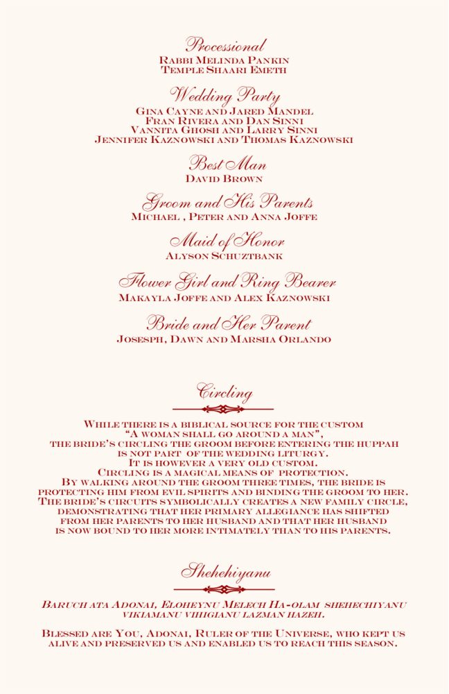 Elegance and Engravers Jewish Wedding Ceremony Program Jewish Wedding